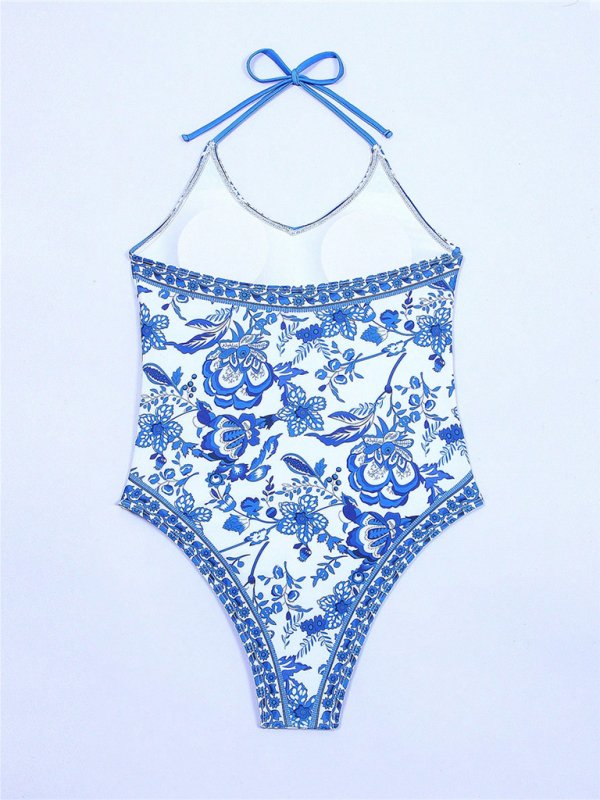 Blue Trimmed Floral One - Piece Swimsuit - Sir Reginald